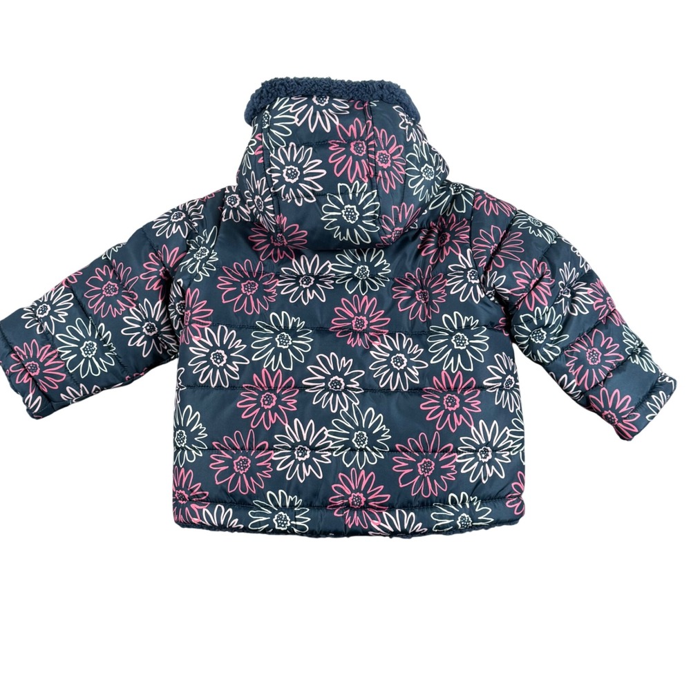 NEW Falls Creek Girls Kids 18M Reversible Jacket Navy Floral Sherpa Puffer Coat - Picture 2 of 7